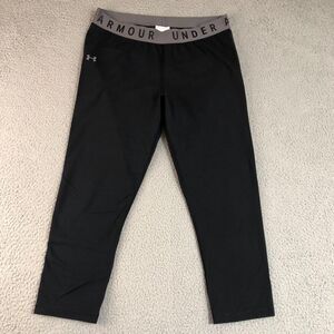 Under Amour Leggings Womens Large Black Logo Spell Out Gym Yoga Workout Training